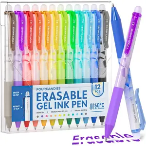 Four Candies Erasable Gel Pens, 0.7 mm Medium Point, Retractable Erasable Pens, Make Mistakes Disappear, 12 Assorted Colors for Drawing, Writing & Planners