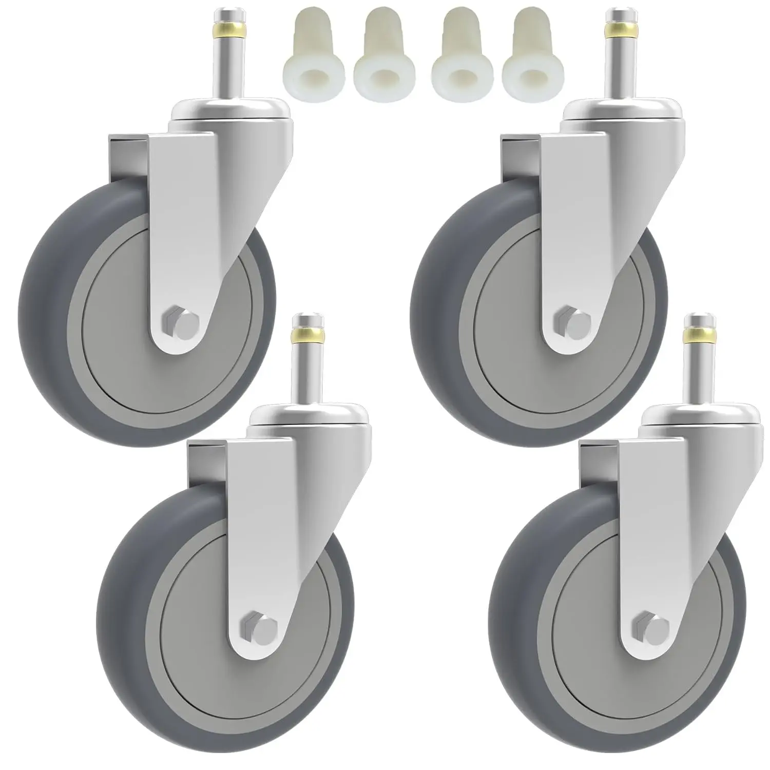 5-Inch Swivel Caster Wheels, 7/16-Inch Stem Diameter Rubber Wheel, Heavy Duty TPR Thermoplastic Rubber  Wheels, 225-lb per Wheel- 4 Pack