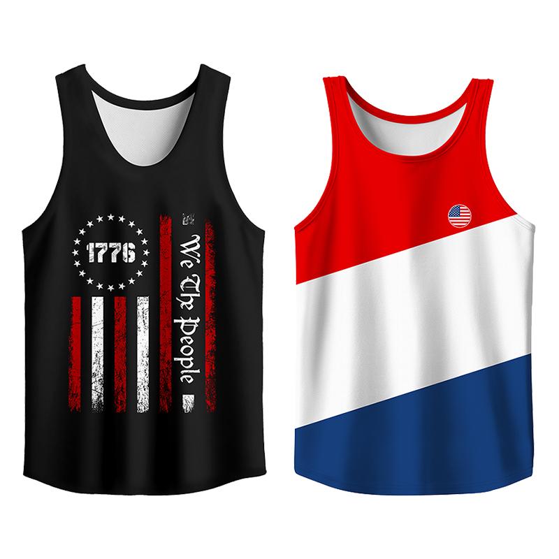 Y2K 2 Pack USA Flag Graphic Tees, Menswear Tank Top Slim Fit Apparel, Big and Tall Gym Workout Running Tee, Comfy Casual Sleeveless