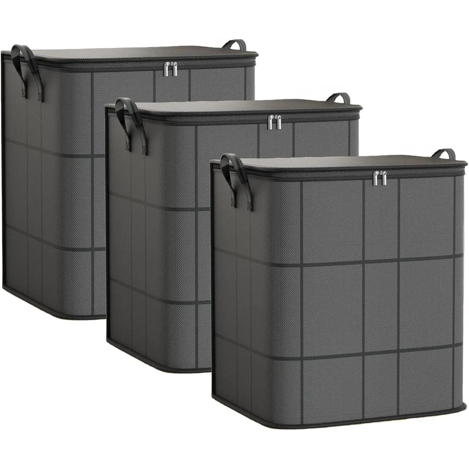 3 Pack Large Clothes Storage Bags, Closet Organizers Storage Containers, Collapsible Storage Bins with Reinforced Handles, Sturdy Zippers, for Clothing, Blanket, Comforters