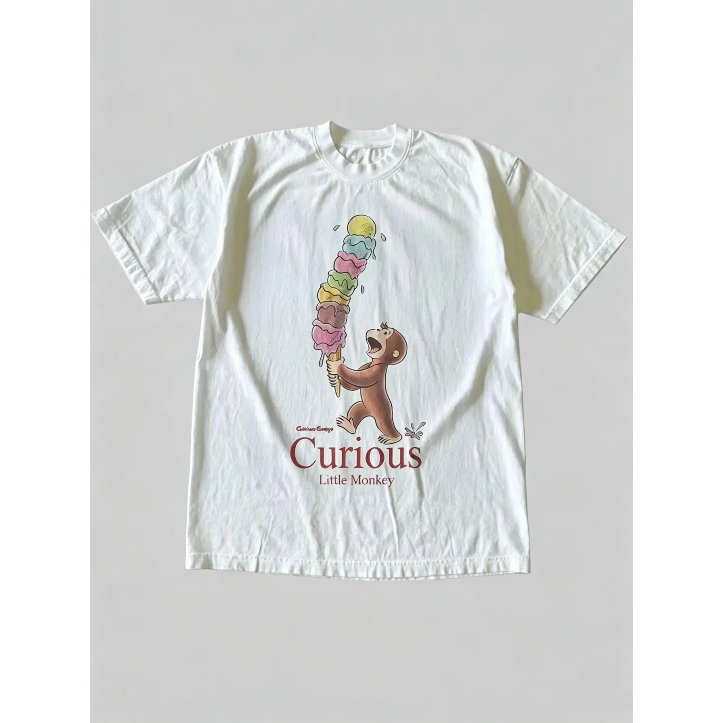 Vintage Style Curious George Little Monkey T-Shirt, Animal Tee, Cartoon Tshirt, Gifts Shirt, Unisex Cotton Graphic Tees Gothic Grunge Y2k Emo Scene Amity Affliction Style Clothes
