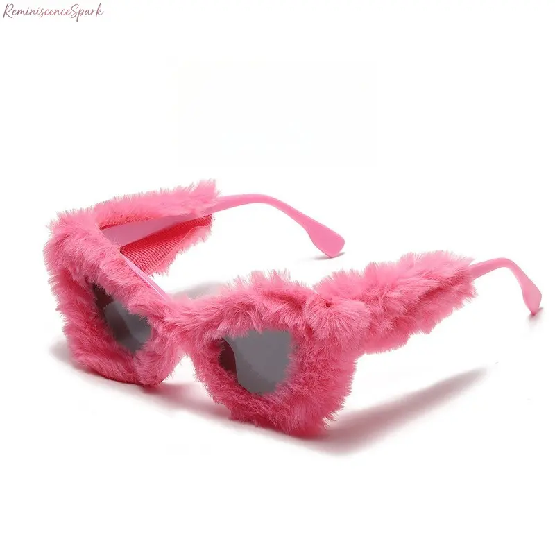 Women’s Cat Eye Y2K Fuzzy Sunglasses, Winter Warm Fluffy Plastic Frame Gradient Lens Eyewear, Viral Fashion Decor Shades, Novelty Warm Accessory For Club Parties, Street Shoot Styling, Winter Daily Outfits, Holiday Parties And Festival Cosplay Matching