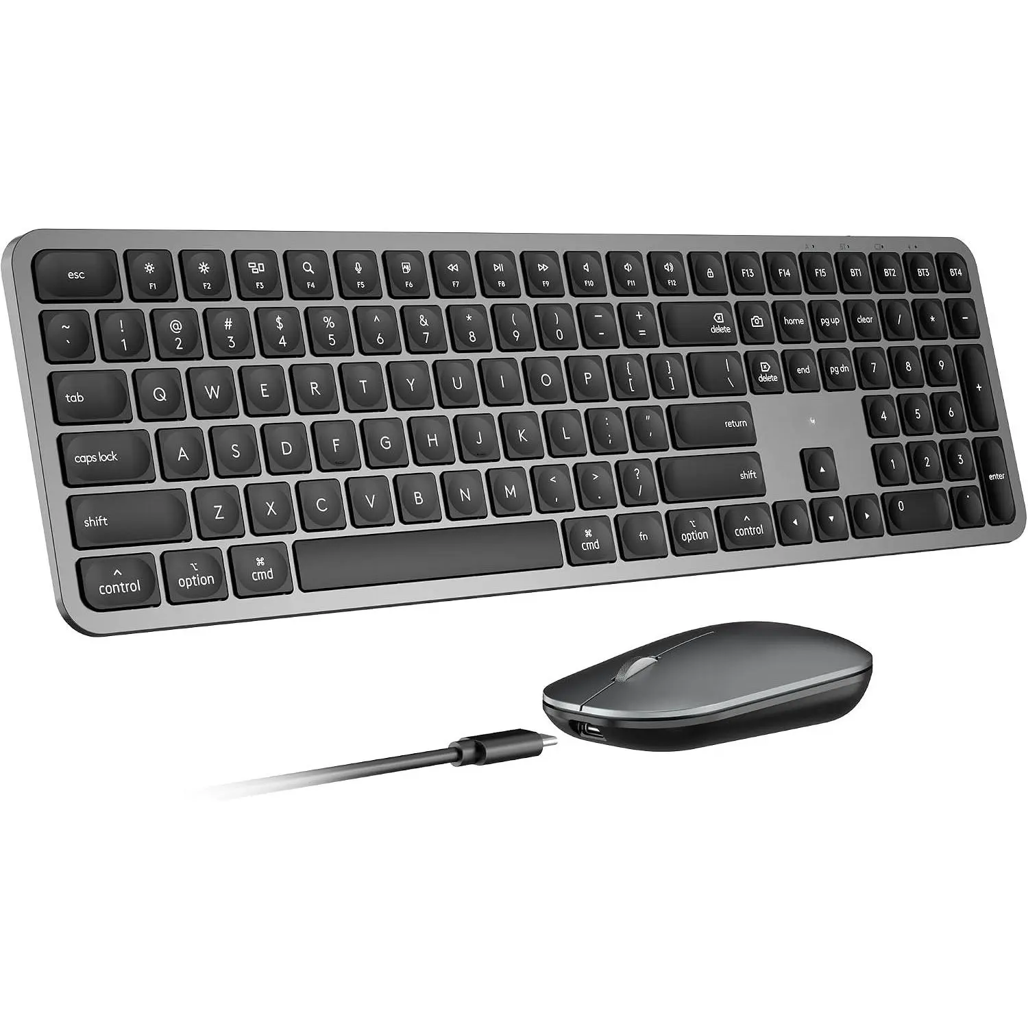 Slim Full-Size Metallic Texture Keyboard Set, USB-C Rechargeable, 3 Multi-Device Modern Scissor Keys, Quiet Clicks High-End Feel, for Ecosystem Users, MacBook, iPad (Space Gray)
