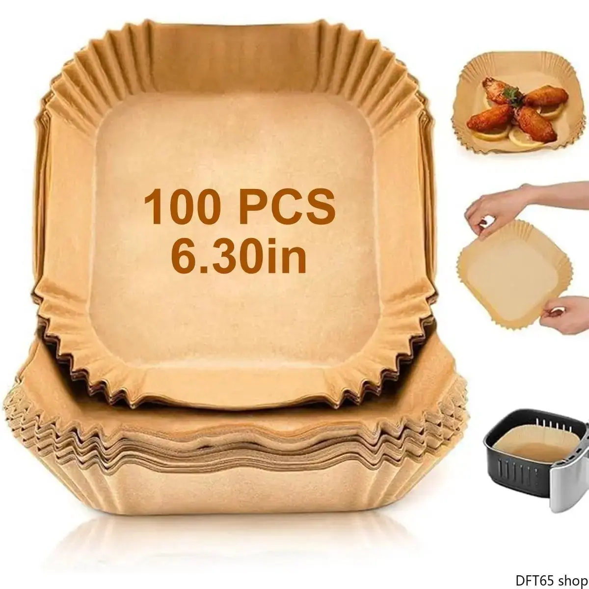 6.1 Inch Square Disposable Parchment Paper Liners Food Safe High Temperature Resistant Non-Toxic Oil Water Repellent Unbleached Material For Air Fryer Microwave Household Baking Kitchen Supply