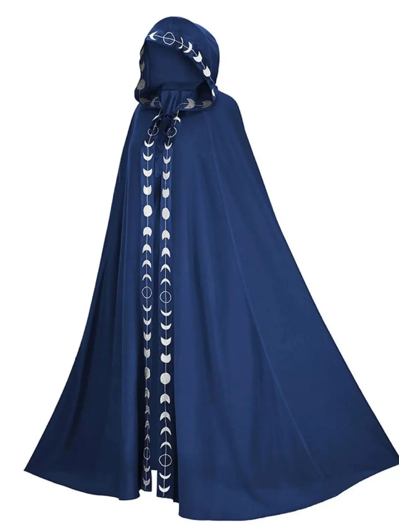 Gothic Witch Cape Long Coat, Halloween Costume, Moon Phase Trimmed Hooded Wizard Robe, Dark Theme Party Dress, Medieval Style Outerwear