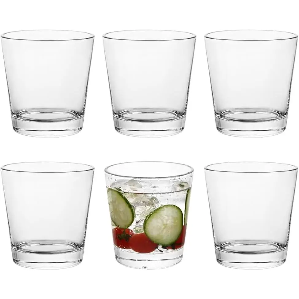 9oz Lowball Glasses, 6pc Short Glass Tumbler - Lead-Free Crystal Drinking Glasses for Water, Mojito, Tom Collins - Premium Bar Glassware & Cocktail Glass Set (6, Small)