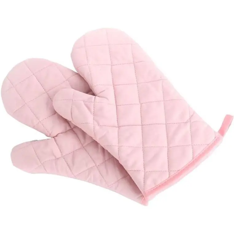 Oven Mitts 1 Pair Pink, Premium Heat Resistant Kitchen Gloves, Cotton & Polyester Quilted Oversized Mittens
