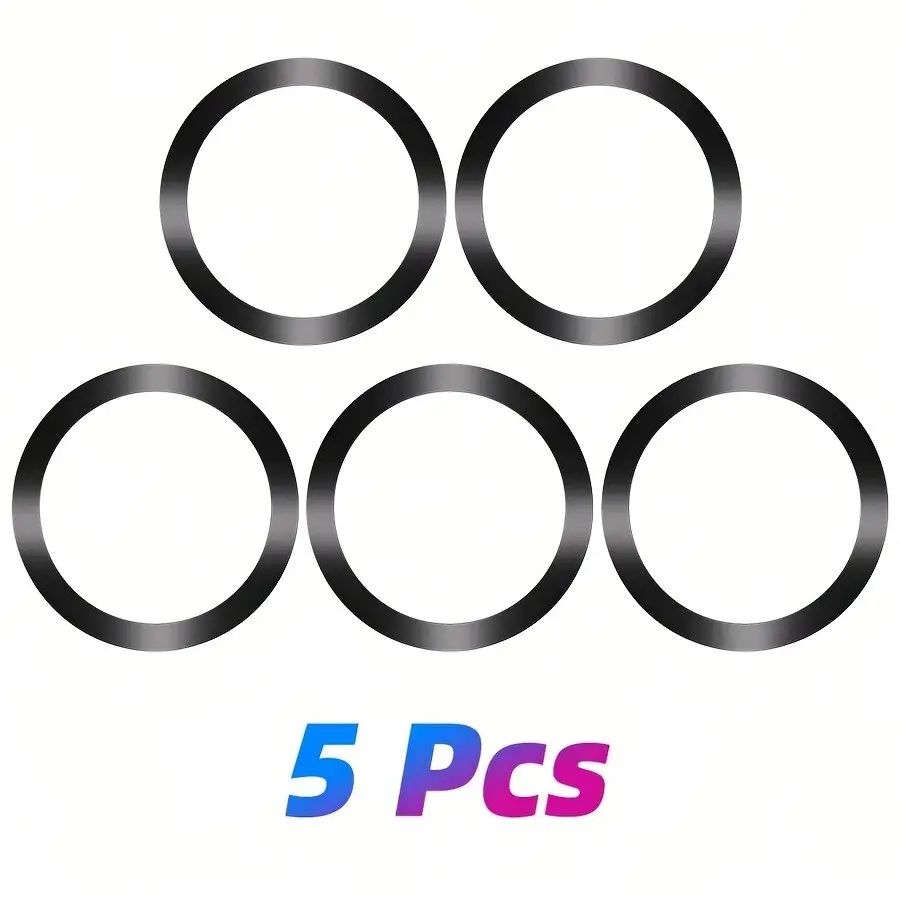 A Set of 5 Adhesive Magnetic Rings Suitable for Magsafe Phone Car Mounts, Featuring Circular Magnetic Plates