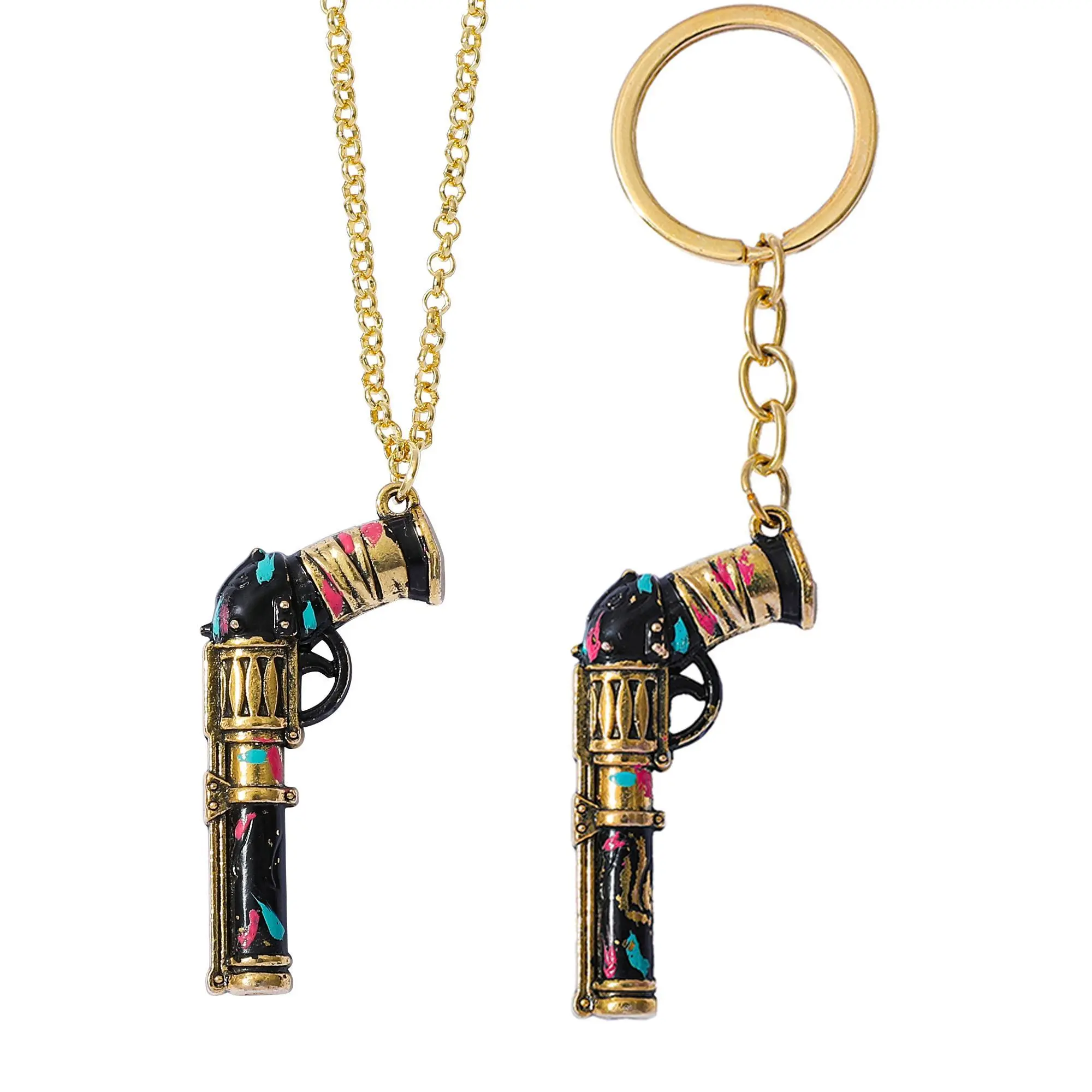 Jinx Cannon Hero Gun Metal Necklace Key Rings for Men Arcane Sheriff Skin Gaming Jewelry Fans Accessory