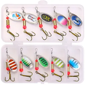 10pcs Metal Spinner Baits Spoon Fishing Lures Lot Mixed Color Spinner Baits with Treble Hooks for Bass Salmon Trout