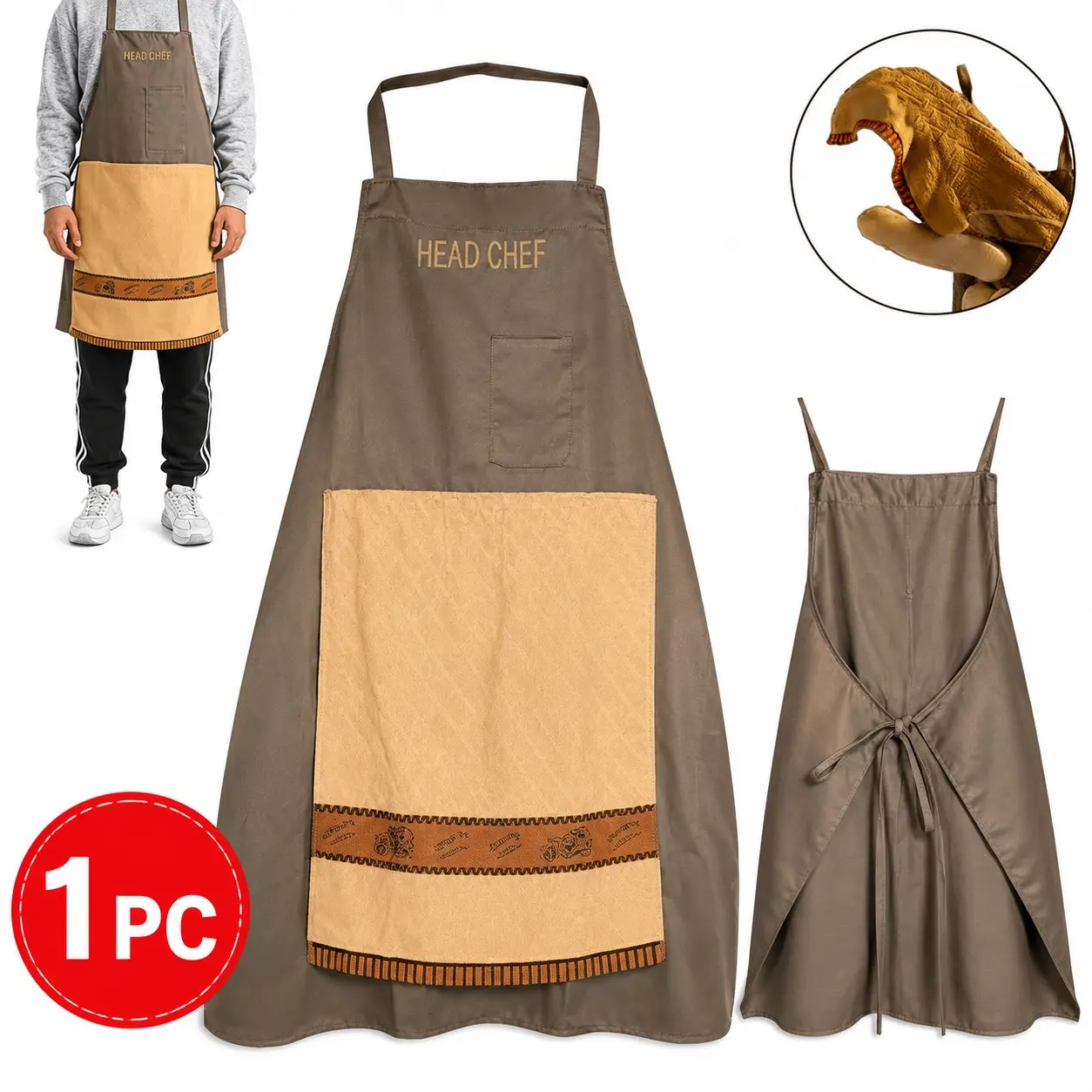 Funny Aprons for Men – Head Chef Apron Prank with Pocket, BBQ Grilling, Gag Gift for Dad, Surprise Hiding In The Pocket Gifts, Hidden Pocket Apron, Novelty Cooking Aprons