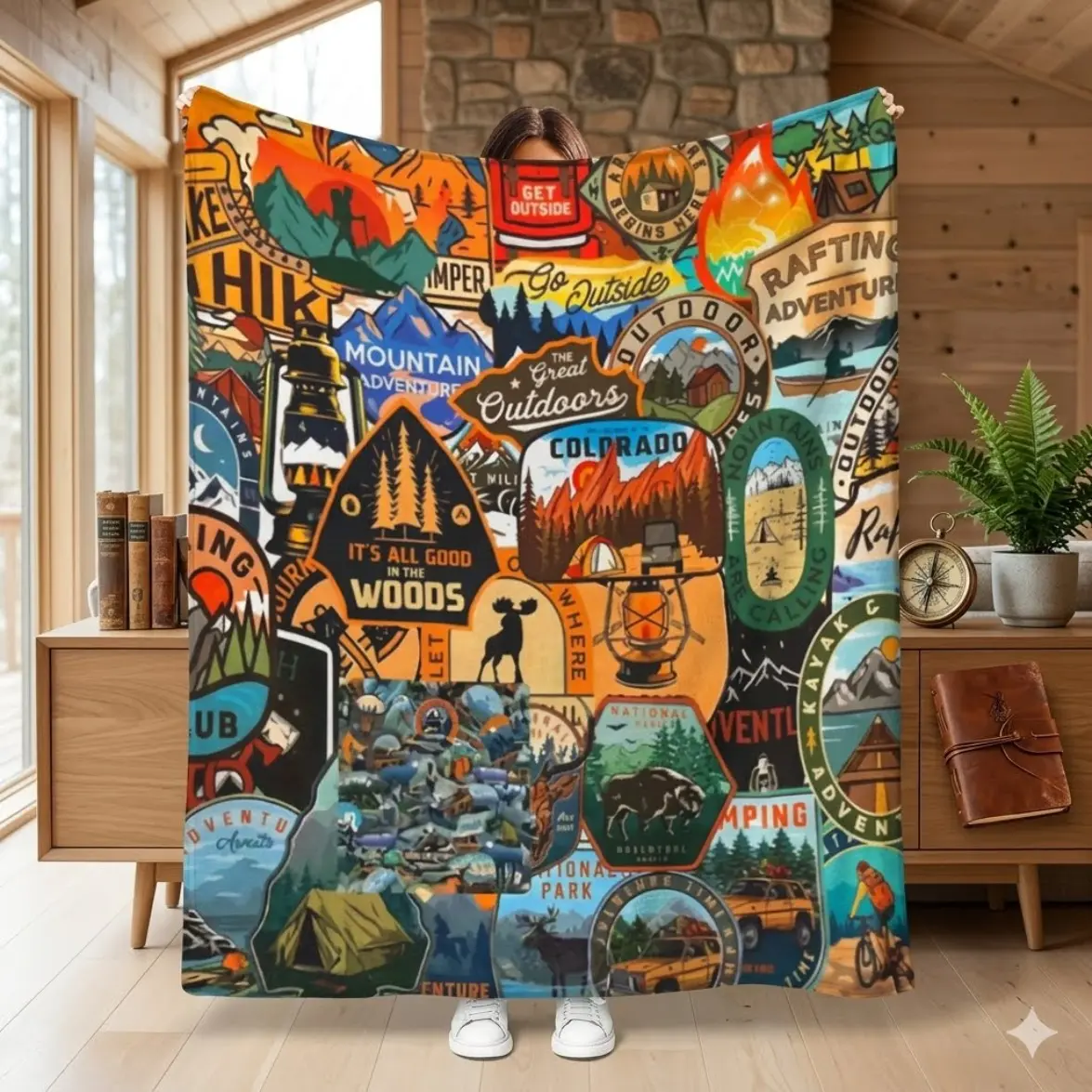 Vintage National Parks Flannel Blanket, Yellowstone Yosemite Grand Canyon Print Soft Cozy Throw Blanket for Bed & Couch, Rustic Cabin Camping Decor, Warm Winter Christmas Gift for Outdoorsmen Nature Lovers Men Dad
