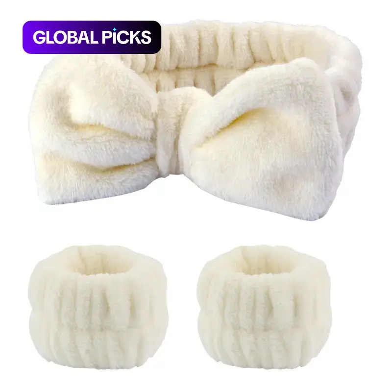 Cute Facial Washing Accessories Set for Women and Girls, including 1 Bowknot Headband and 2 Soft Wristbands, Face Washing Headband Set for Daily Use, Skincare Tools #GLOBAL PICKS