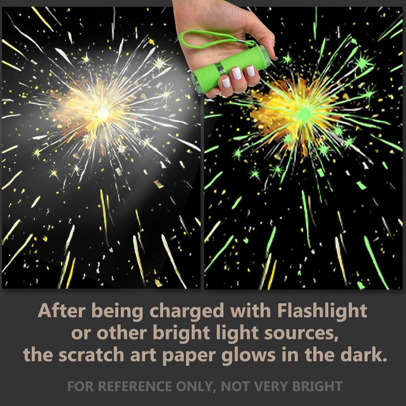 Glow in The Dark Scratch Art Painting Paper, 1 Set Scratch Art Paper with Pen & Cleaning Brush, Creative Craft Tools Set, Fun Magic Diy Sketch Card