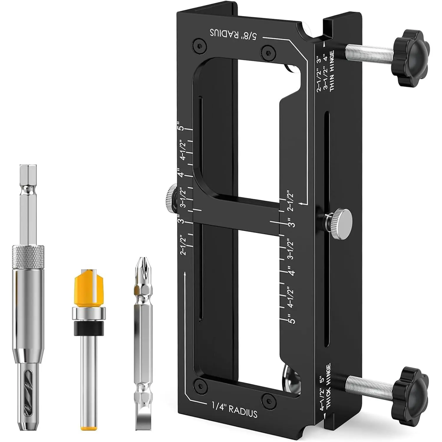 Door Hinge Jig, Door Hinge Router jig for Doors Only, Aluminum Alloy Door Hinge Template Mortise jig Kit for Router, Fits 2.5" to 5" Hinges, 1/4" Radius, 5/8" Radius, Square Corner Type, Not for Jamb