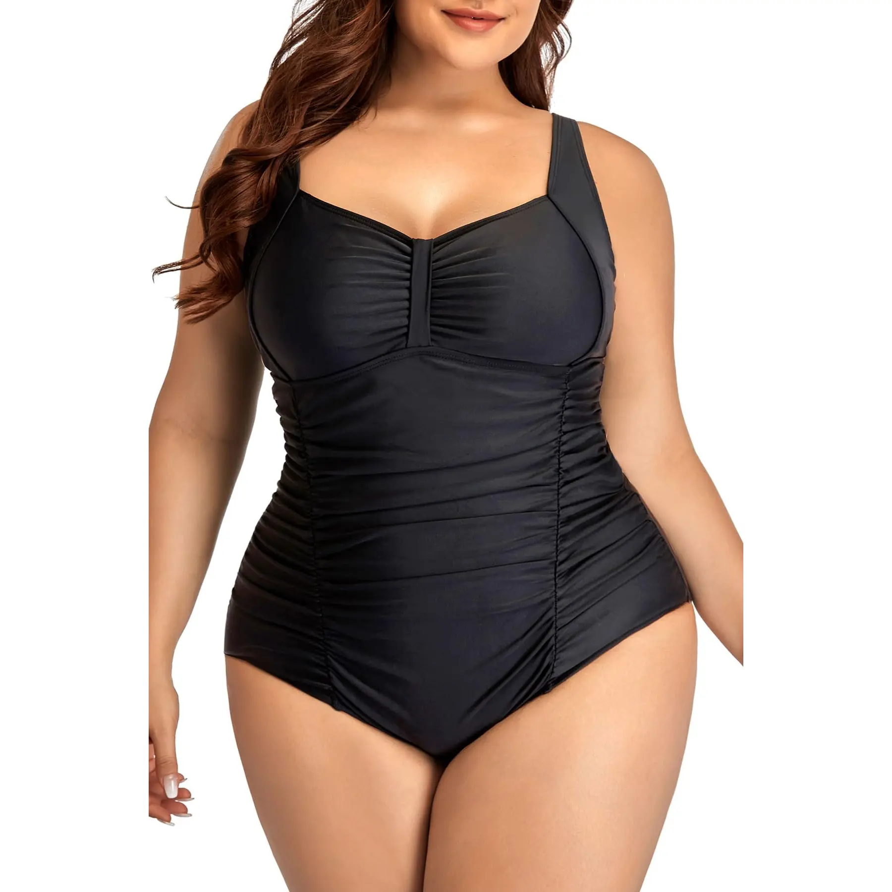 Daci Women Plus Size One Piece Swimsuits Tummy Control Vintage Ruched Bathing Suits Retro Swimwear