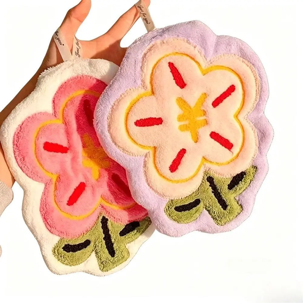 Cute Floral Cotton Hand Towels 2-Pack (2pcs-1 2-Piece Set), Sturdy Plush Fabric with Hanging Loop, Highly Absorbent Lint-Free for Kitchen & Bathroom Decor, Soft Touch, Dries Wet Hands, Counter/Vanity Use