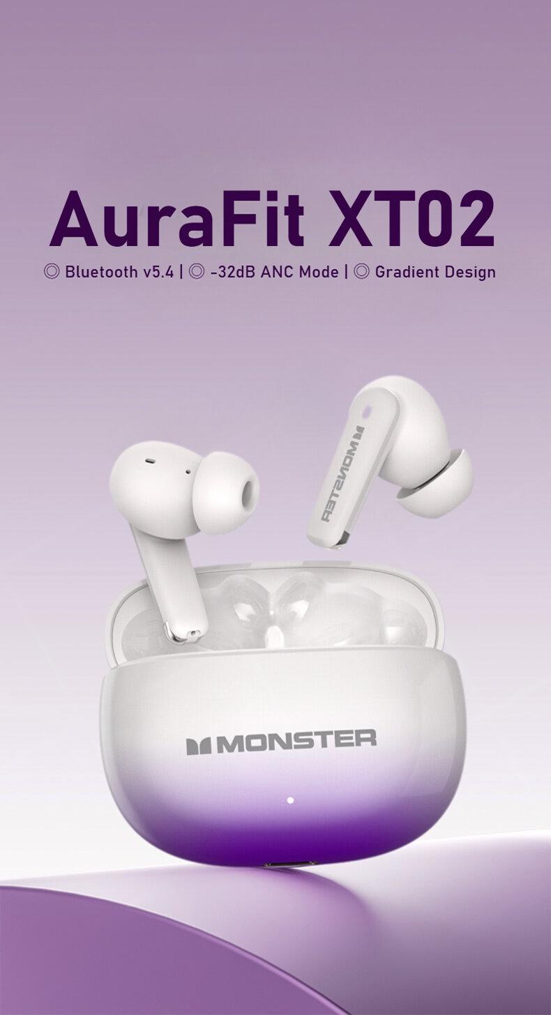 Monster XT02 TWS Wireless Earphone ANC+ENC Noise Cancelling Waterproof Long Endurance HD Call Earbud