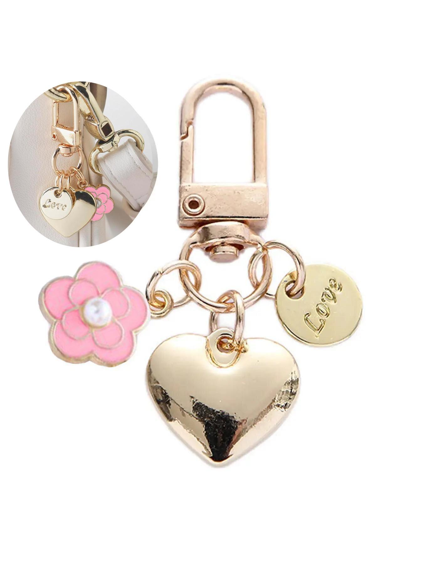 Fashion Small Heart Design Pearl Flower Women's Bag Charm Buckle Decoration Fashionable Alloy Keychain For Bags Elegant Hanging Ornament Gift Keychain For Purse