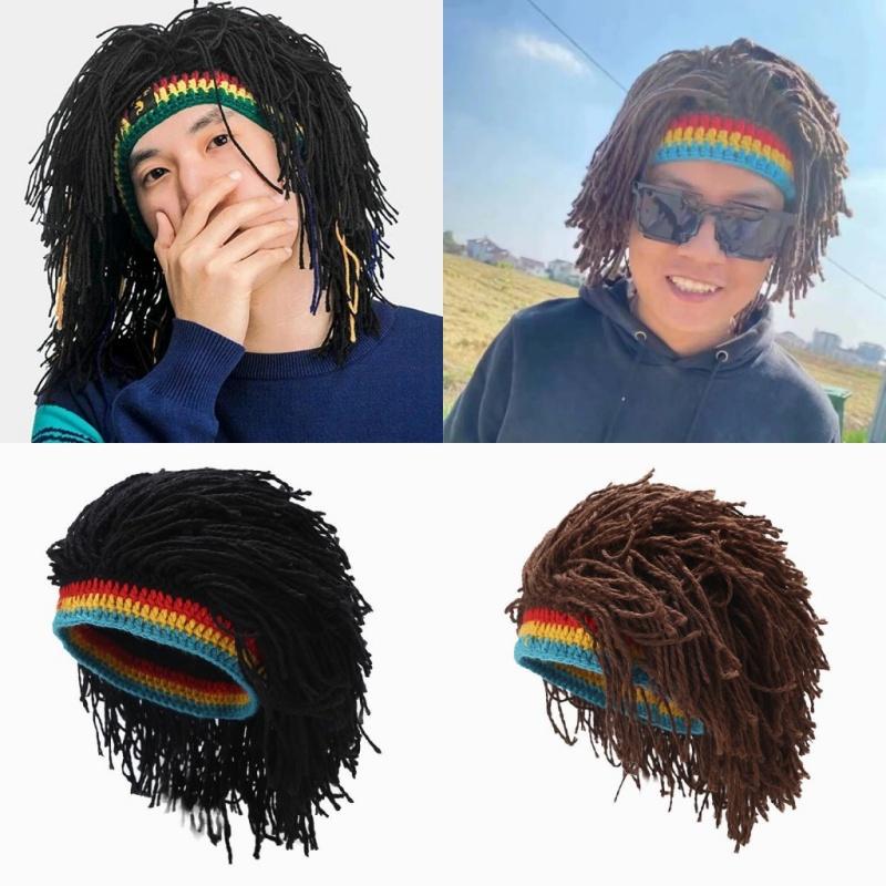 Unisex Synthetic False Braid Dreadlock Wig Beanie Caps Handmade Crochet Hat Gorro Rasta Jamaica African Party Hip Hop Dance Hat
