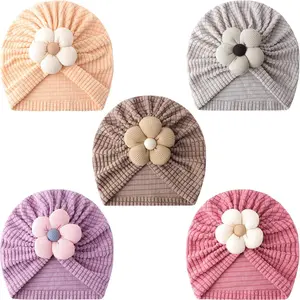 5 Pieces Baby Turban Hats Turban Bun Knot Baby Infant Beanie Baby Girl Soft Cute Toddler Cap