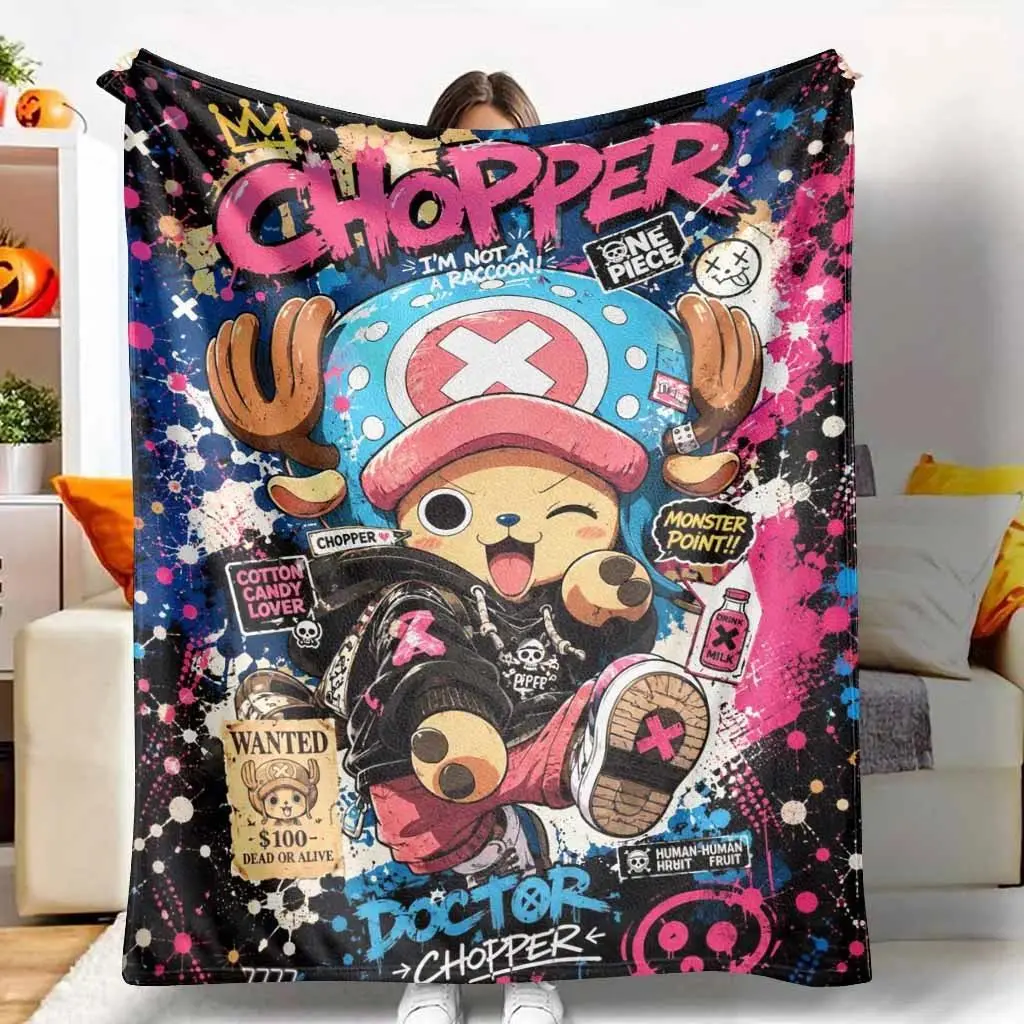 Chopper Cartoon Street Art Print Flannel Blankets Soft Cozy Warm Durable Lightweight Throw Blankets Bedding Bed Accessories For Bedroom Sofa Office Anime Fan Home Decor Back To School Back To School Shopping Gift