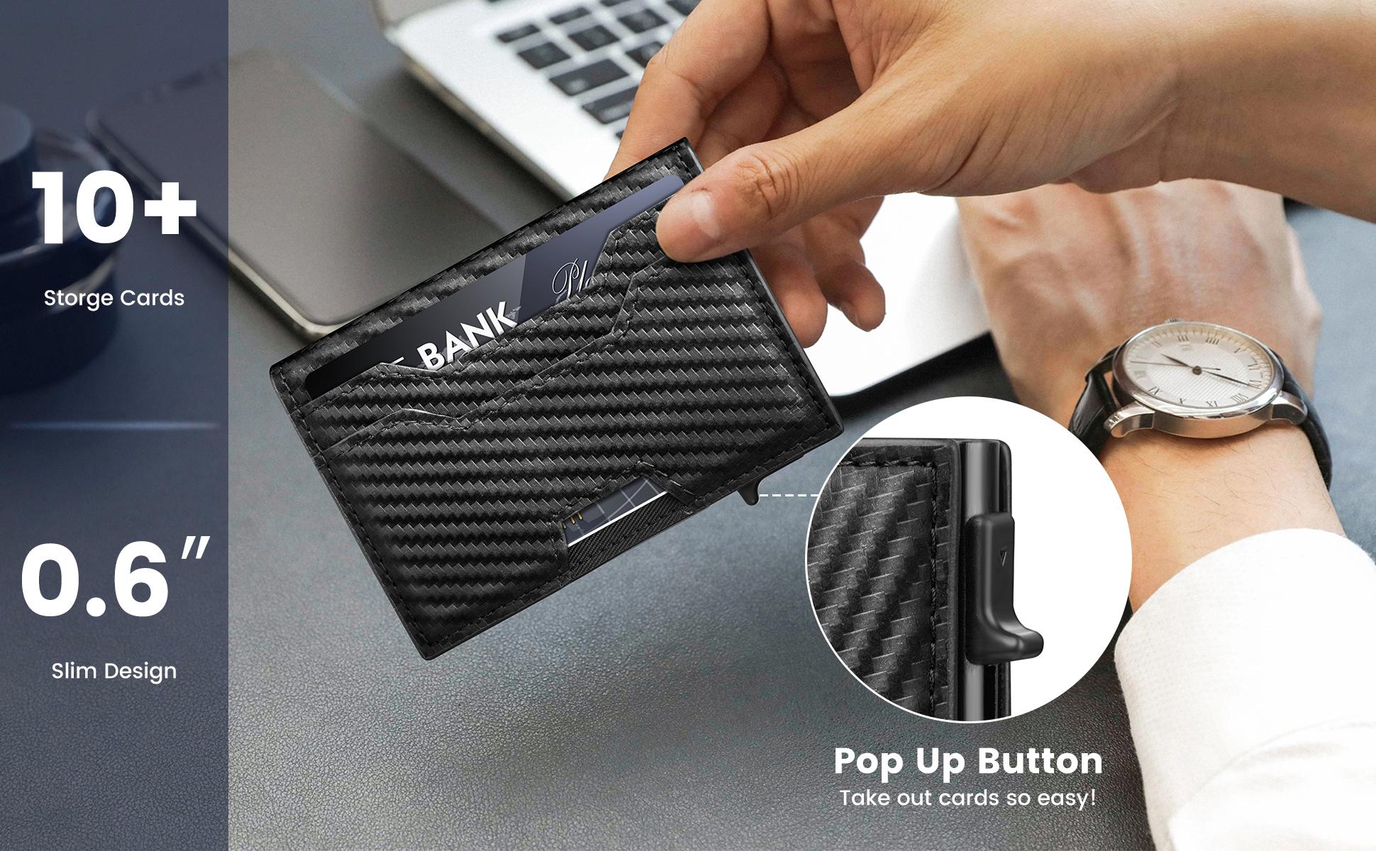 Wallet for Men, Mens Wallet Minimalist Slim Wallet, Smart Pop Up Case Wallet with Money Clip RFID Blocking Bifold Wallet