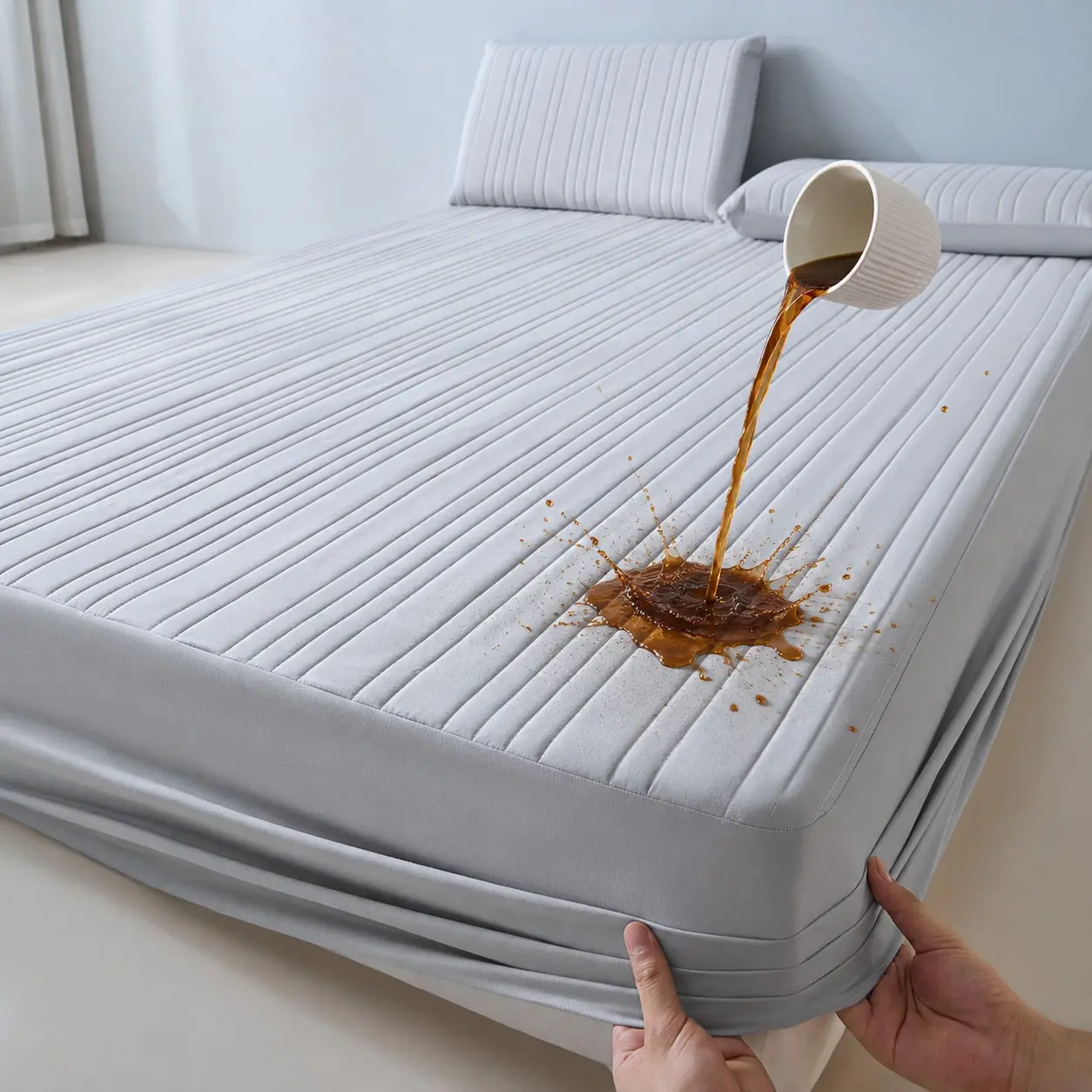 Waterproof Mattress Protector, Thick Silent Vertical Stripe, Suitable for Bedroom, Home, Hotel, Travel, RV, Outdoor, Multiple Sizes