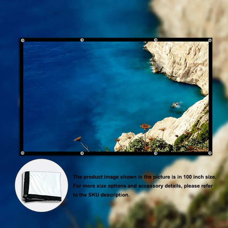 Thickened screen (60-150 inches) for double-sided projection High density thickened soft screen High definition picture quality Portable folding outdoor camping indoor and outdoor universal projection screen
