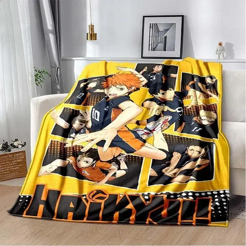 Anime Print Throw Blanket, Haikyuu Volleyball Soft Polyester Flannel for Bed Sofa, Lightweight Cozy Multi-Size Gift