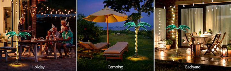 Karlhome 7FT Lighted Palm Tree Christmas Tree, Outdoor for Outside Patio Pool Yard Holiday Decor, Artificial Light up with Lifelike Leaves and Rope LEDs