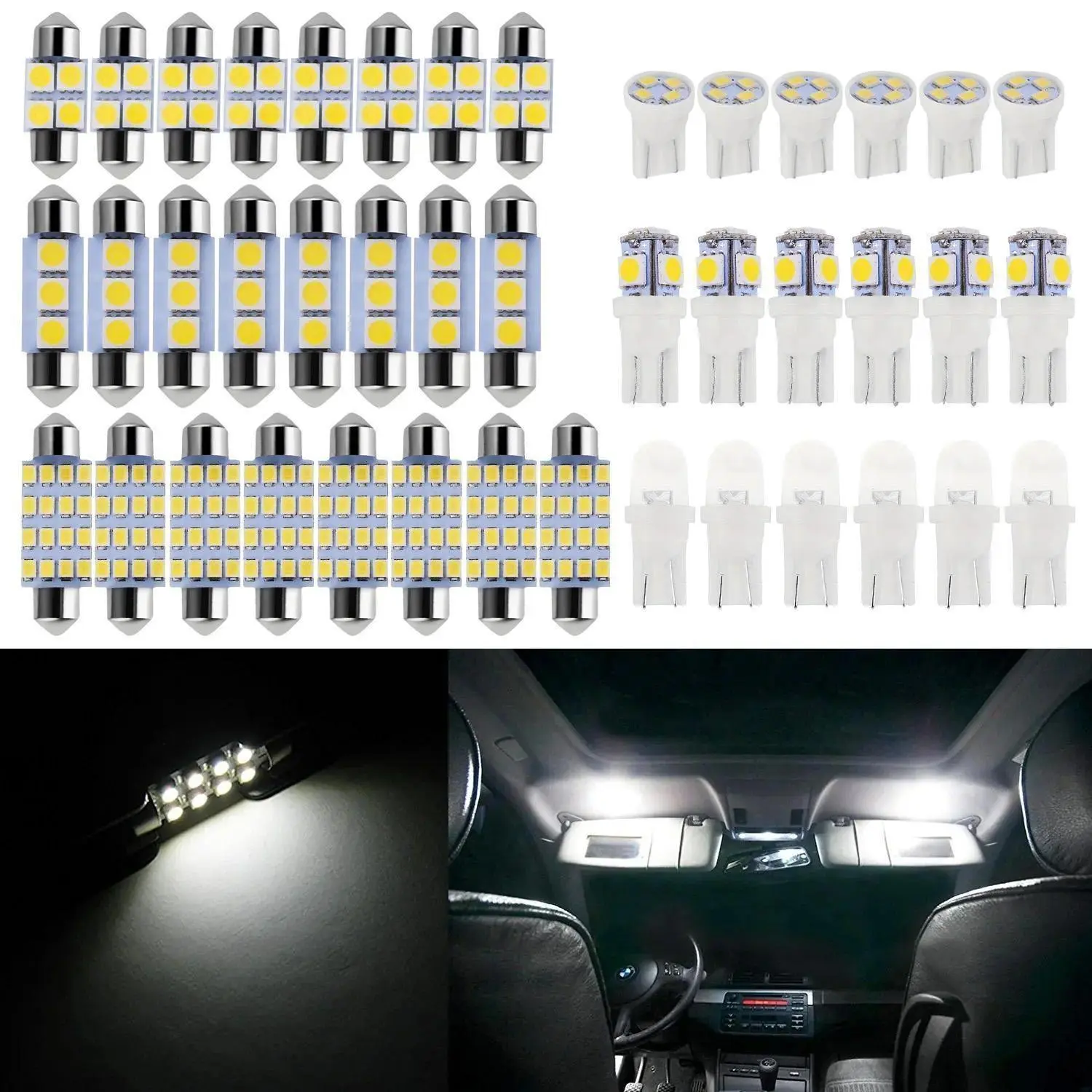 42-Pcs Super Bright White LED Car Interior Light Kit - DE3175 T10 31mm 41mm 194 Bulbs, 12V Plastic Plug Car Accessories for Trucks (Dome, Map, Tail, Cab, Width Lamps) Auto Accessories Interior, Car Accessories Lamp, Car Interior Lighting