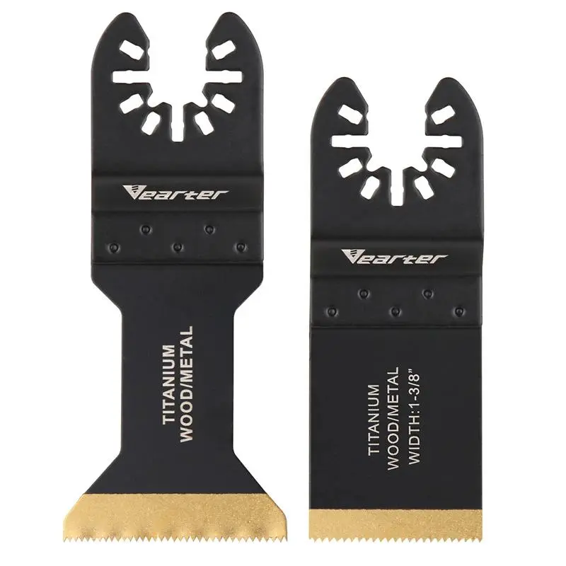 Vearter 2Pcs Oscillating Tool Saw Blades, 34/44mm Universal Titanium-Coated Blades for Cutting Metal, Nails, Wood, Plastic & Hard Materials