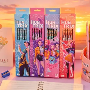 Japanese Cartoon Pattern 2b Pencil Set, Student Exam Special Writing Drawing Wooden Pencils, 12 Pieces, Ideal for School Supplies Huntrix