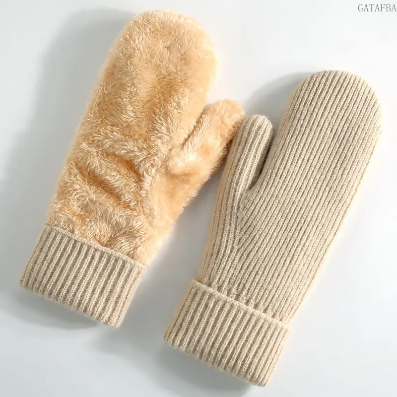 New Winter Warm Mittens for Women, Thick Fleece‑Lined Knitted Mittens, Cold‑Resistant Knit Gloves for Cycling and Skiing