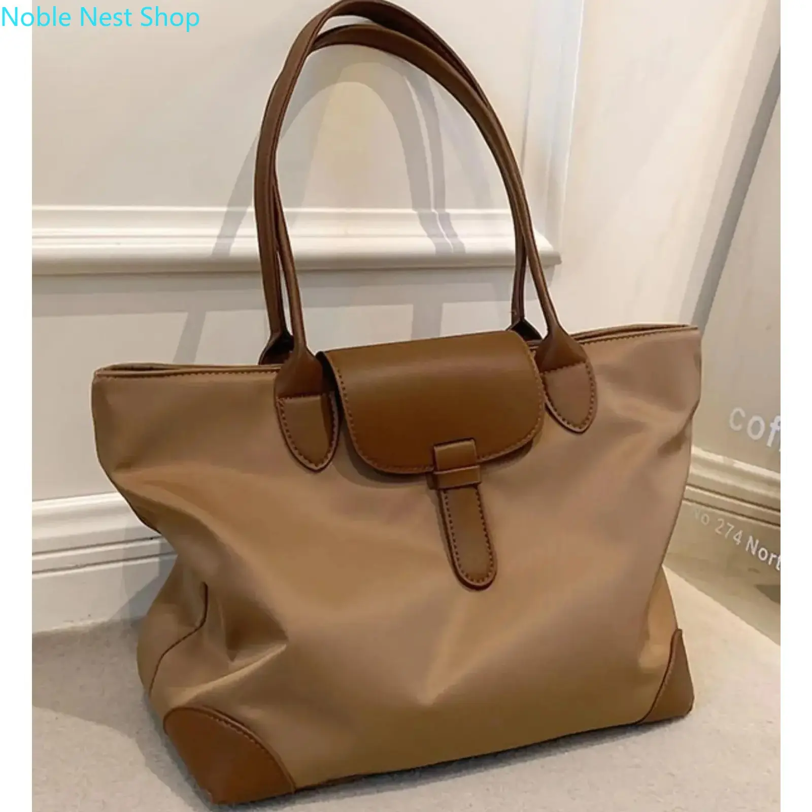 Women's Large Capacity Nylon Tote Bag, Lightweight Minimalist Durable Shoulder Handbag with Soft Strap, Casual Commuter Carryall for Work, Travel and Shopping