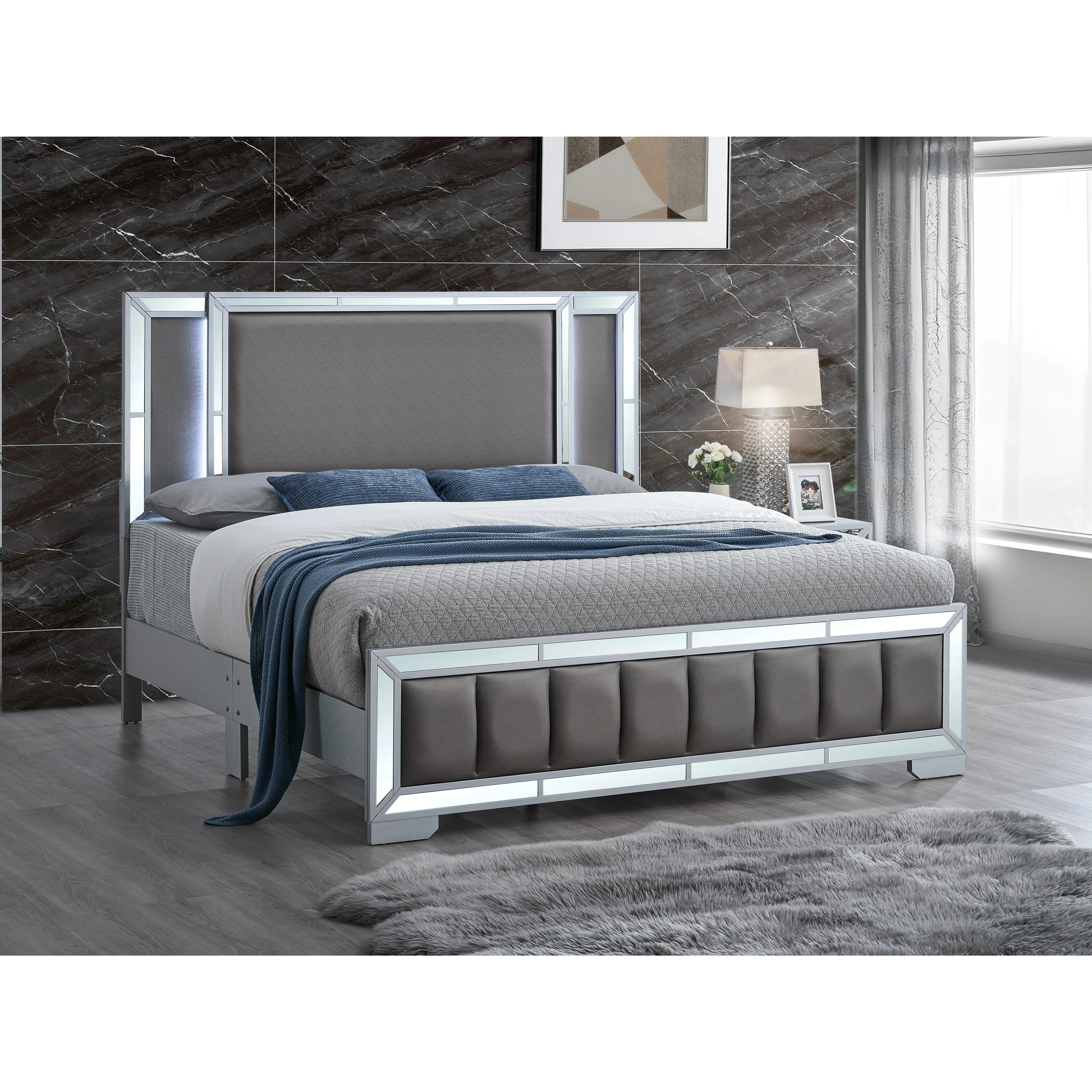 Nokaa Full Bed Frame with Headboard, Silver Metal Frame, No Box Spring Needed, for Bedroom, Guest Room, Apartment, Dorm, Easy Assembly, Full Size Bed Base Only, Mattress Not Included