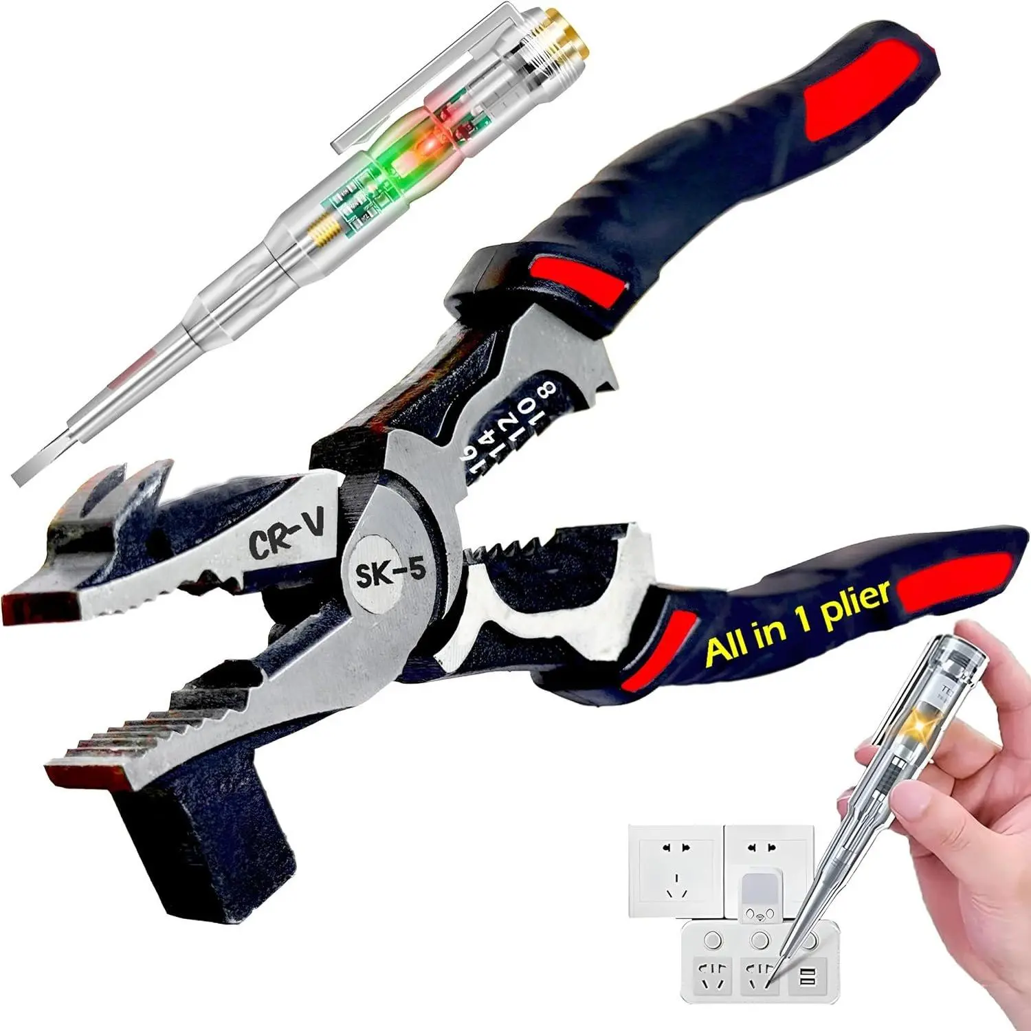 6 in 1 Electrician Pliers with Wire Tester – Heavy Duty Lineman Pliers for , Stripping, Crimping, Hammering & Gripping - ltifunctional Wire Tool for Professionals & DIY