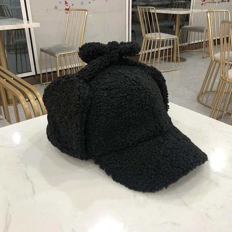 Faux Cashmere Bomber Hats Women Autumn Winter Warm Baseball Caps Outdoor Travel Windproof Earflap Caps