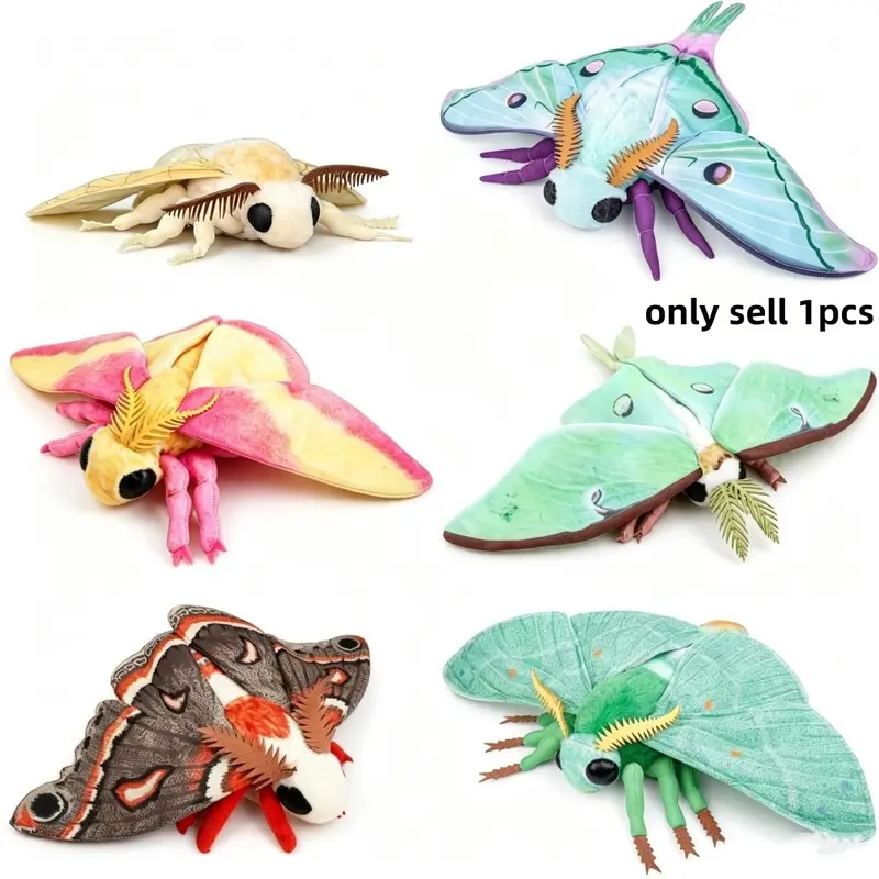 Giant Realistic Soft Cute Moth Plush Toys, Soft Cuddly Gift, Luna, Rosy Maple, Atlas & Silkworm Moth, Home Decor Gifts for Girls & Insect Lovers