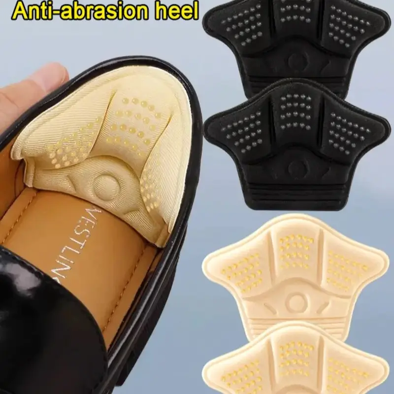 4 pieces of self-adhesive thick sponge insoles for heels, anti-abrasion heel pads, suitable for large-sized shoes to adjust to smaller sizes, black/mustard color sports shoe protectors, casual shoe protective pads, Adhesive Inserts, Footwear Pads