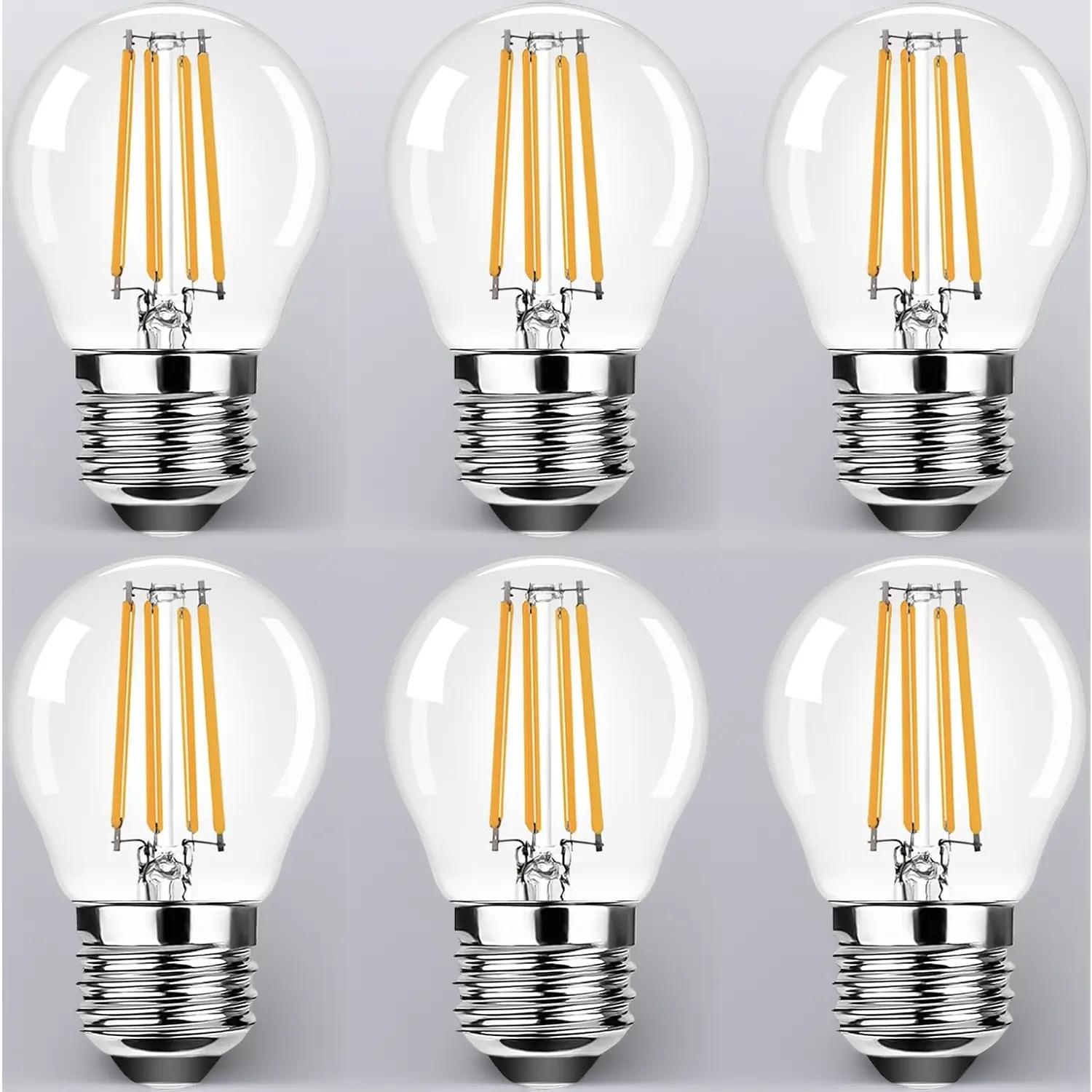 6 Pack G45 E26 Edison Bulbs – 4W (30W Equivalent) 120V, Warm White 2200K 300LM, Small Round Clear Glass LED Light, Non-Dimmable Decorative Bulb