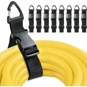 Heavy Duty Extension Cord Holder Organizer (8 Pack black) 17 Inch Adjustable Storage Straps with Triangle Clips Perfect for Garage Organization Workshop Storage and Men's Gadgets ﻿ ﻿