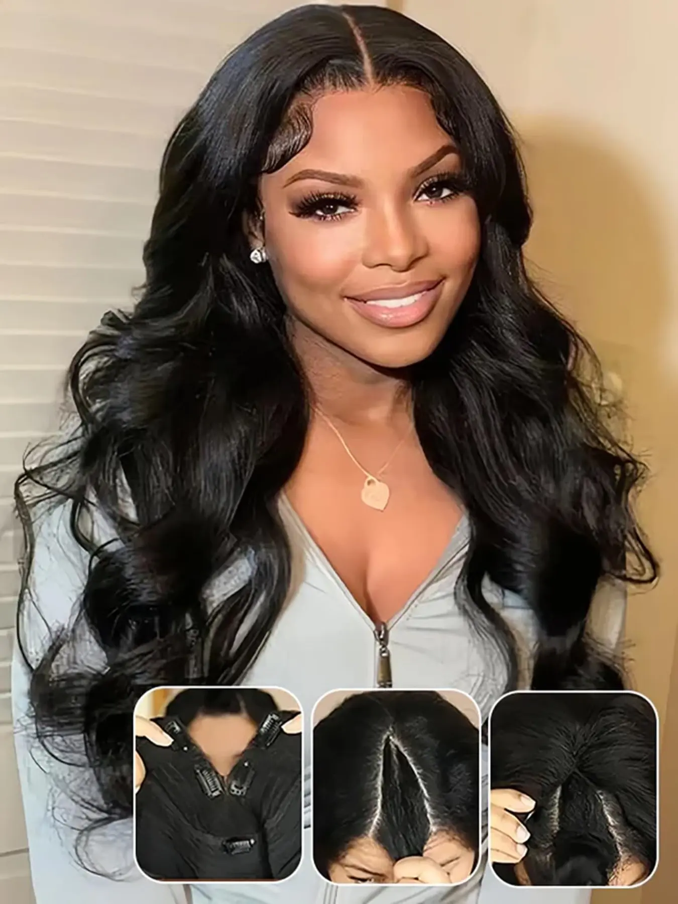 V-part Body Wave Wig 26 Inch Natural Wavy Black Wig Glueless In Seconds Fast Wear Beginner Friendly Synthetic Fiber Full Machine Party Wig for Women Daily Use