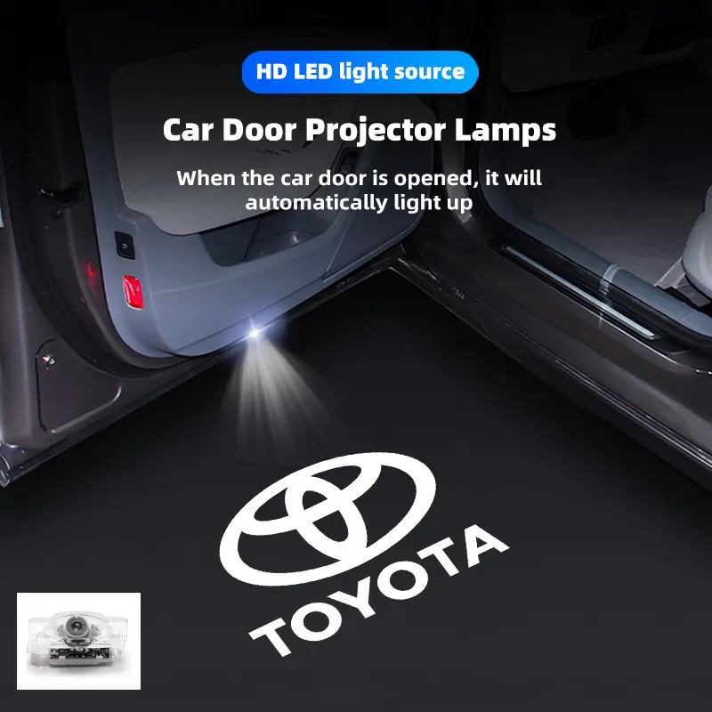 2Pcs Car Door LED Projector Lamps Welcome Lights Interior Accessories, Car Lighting Accessories For Toyota Corolla Yaris Aygo Prius CHR Camry Auris Avensis Land Cruiser Prado 4Runner Hilux Harrier Avalon Venza Fortuner