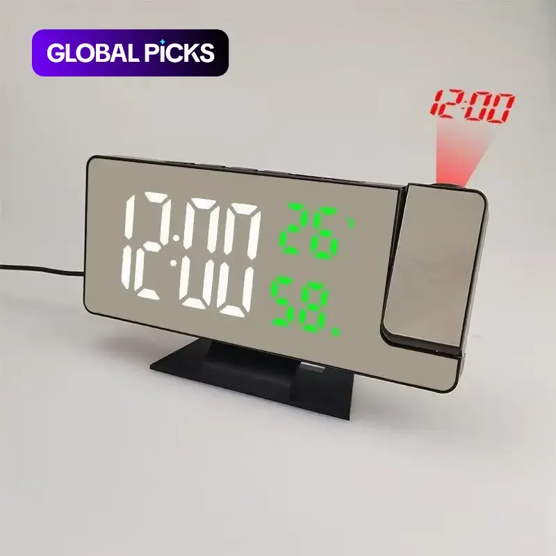 1PC digital projection clock, with temperature and humidity display, 12/24-hour switch time, USB-powered wall projection alarm clock, LED clock for home decor, Projection alarm clocks for bedrooms, no battery