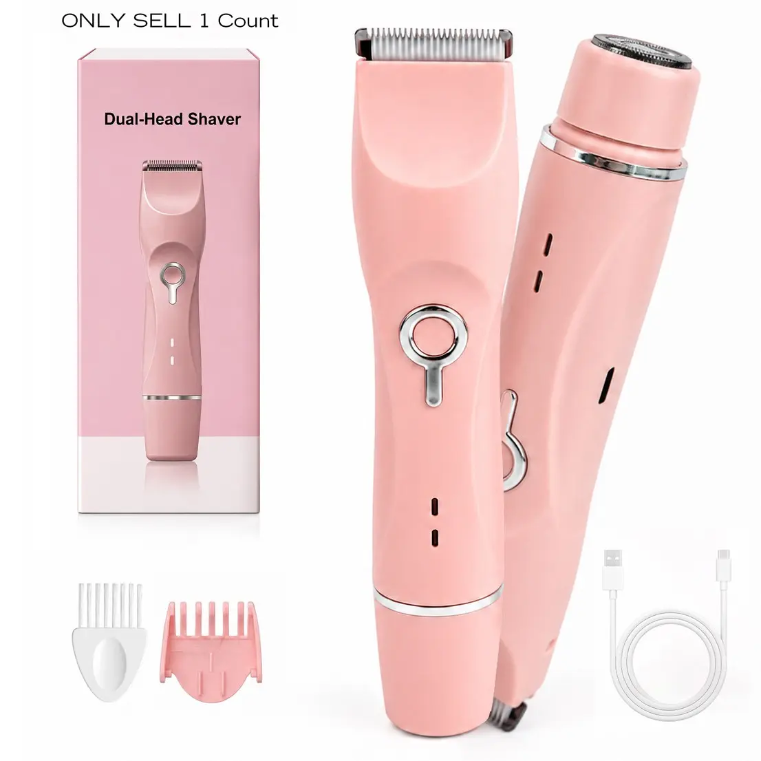 Bikini Trimmer for Women 2 in 1, Dual Head Electric Razors Women's Electric Razor Body Hair Trimmer Shaver for Women for Face, Underarms, Legs, Portable Cordless Shaver, Self Care Gifts for Women