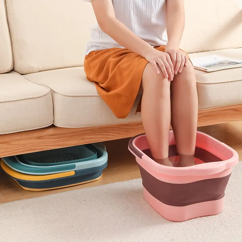 1pc Foldable Foot Soaking Tub Designed for Feet Soaking Plastic Material with Handle Over Calf Massage Wash Basin Collapsible Foot Bath Lightweight Easy Storage Space Saving Home Relaxation Essential Foot Soaker Tub