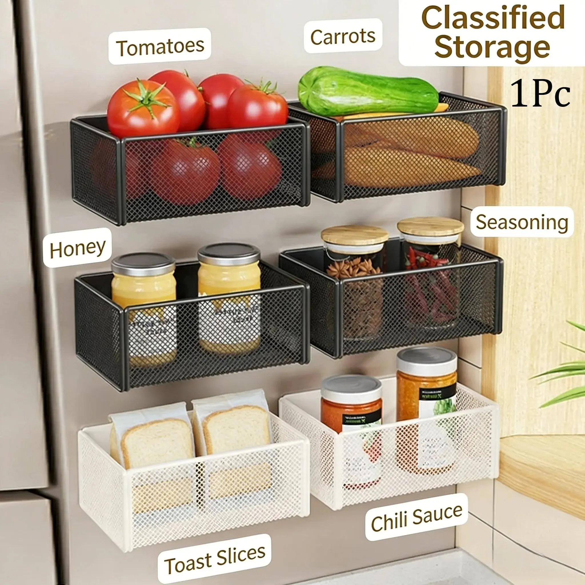 Storage Hanging Basket Magnetic Spice Rack for Refrigerator Hanging Shelf Wall Mount Kitchen Gadgets Shelves Magnet Organization