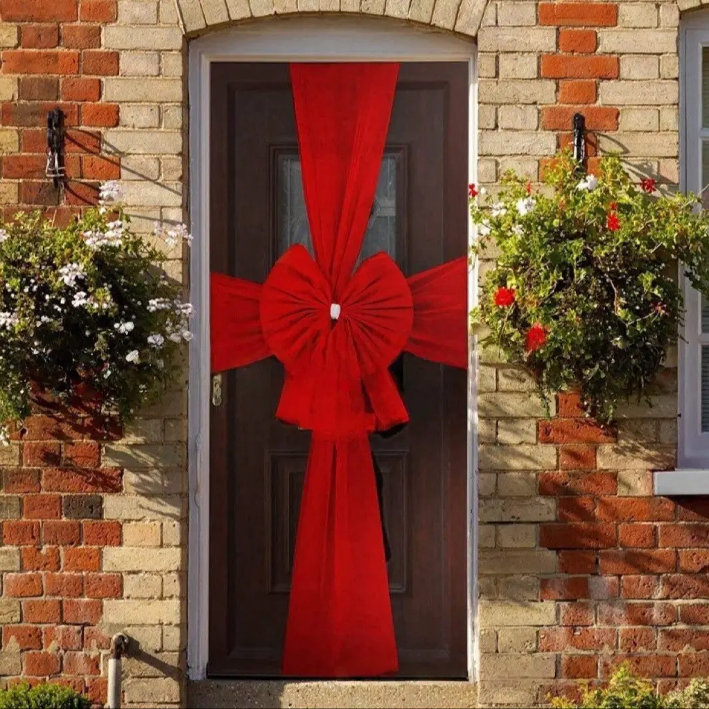 Bow Door Decoration Set, Christmas Luxury Dual Layer Ornament, 60x70cm Bow, Long Ribbon 75x750cm, DIY Easy Use, Halloween Xmas Festival Decor